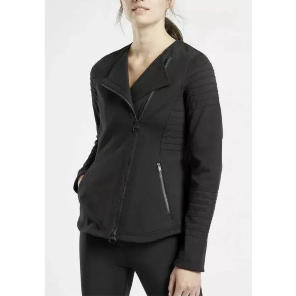 ATHLETA Moto Jacket Black Sport Sweatshirt City Travel Full Zip Medium